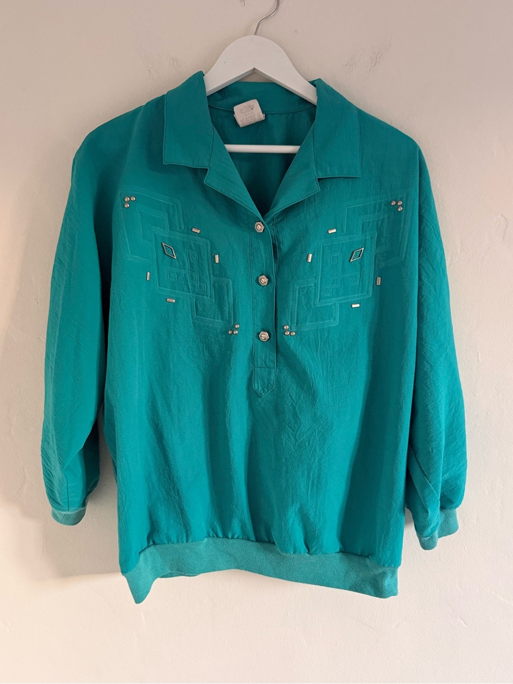 Vintage Teal Pullover with Silver Jewel Details